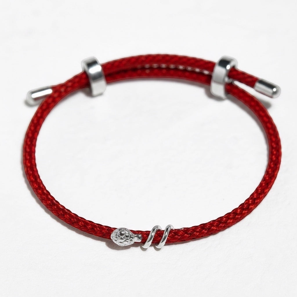 BoxUnboxed 18k solid gold snake bracelet with diamond on red string cord, adjustable fit